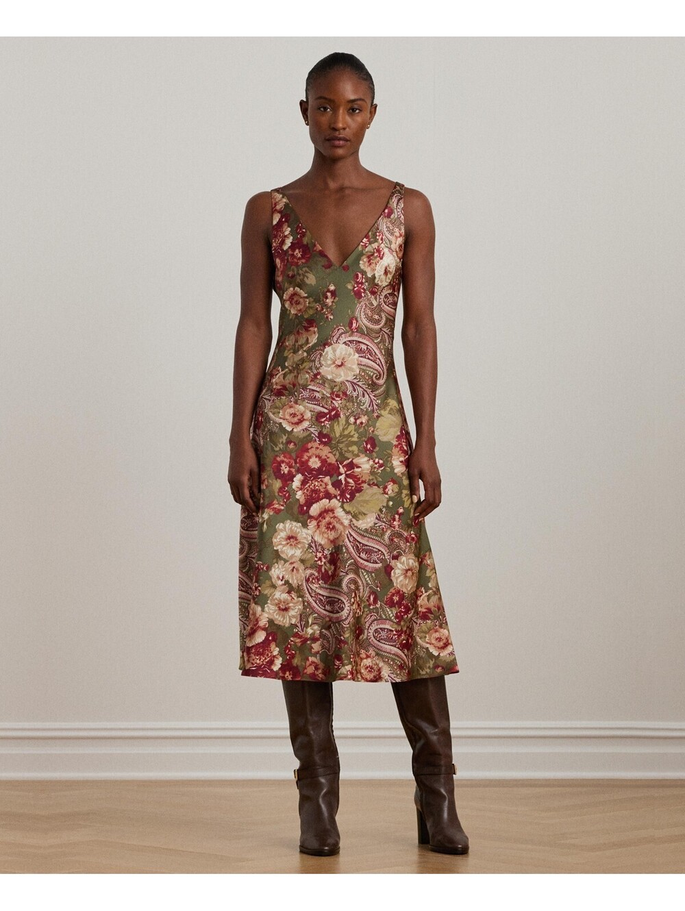 Lauren Ralph Lauren Women's Floral Satin Charmeuse Sleeveless Dress Size 14 Us - Picture 2 of 6
